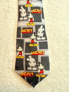 Vintage 1990s Mickey Unlimited Disney Men's Necktie Tie Black Gray